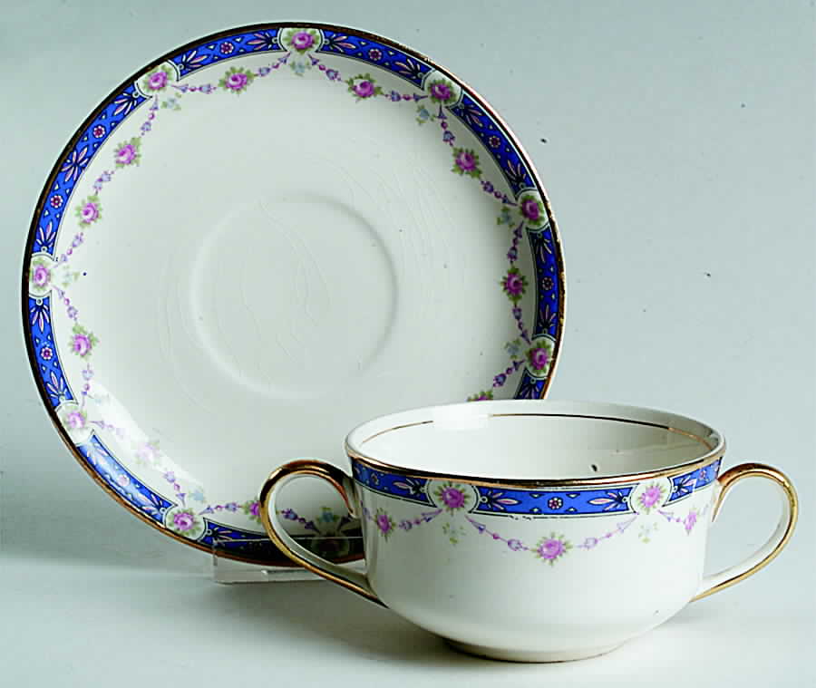 La Rosa (Cream Background) Flat Bouillon Cup & Saucer by National China (USA)-1