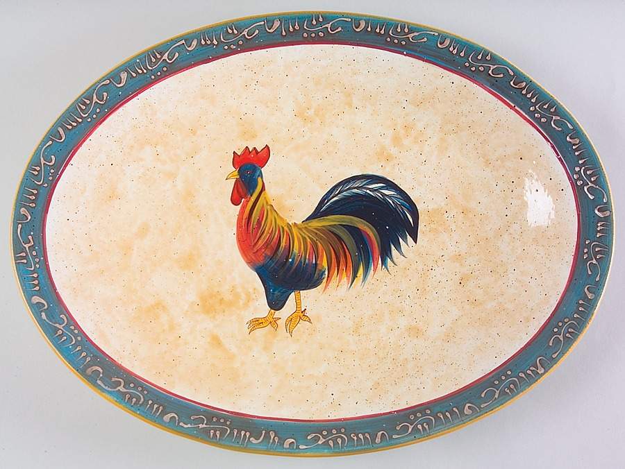 Rooster Cafe 16" Oval Serving Platter by Noble Excellence-1