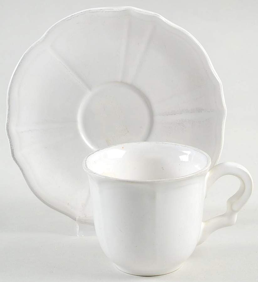 Maintenon Patine White Flat Demitasse Cup & Saucer Set by Niderviller (France)-1