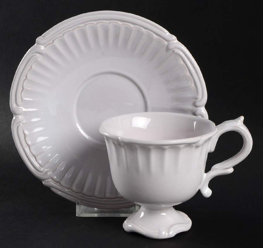 Beyerle Blanc Footed Cup & Saucer Set by Niderviller (France)-1