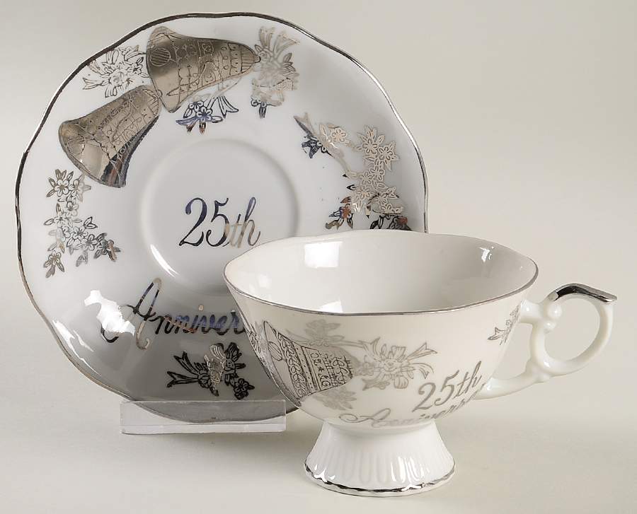 Silver Anniversary Footed Cup & Saucer Set by Norcrest-1