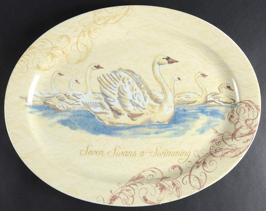 12 Days of Christmas (Gold Scrolls, No Trim) 18" Oval Serving Platter by Noble Excellence-1