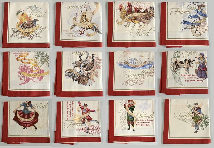 12 Days of Christmas (Gold Scrolls, No Trim) Cloth Napkin - Set of 12 Motifs by Noble Excellence-1