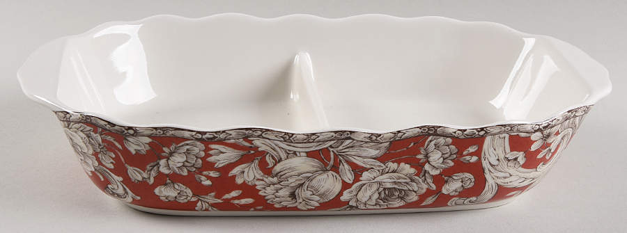 Hawthorne Brick Red 11" Oval Divided Vegetable Bowl by Noble Excellence-1