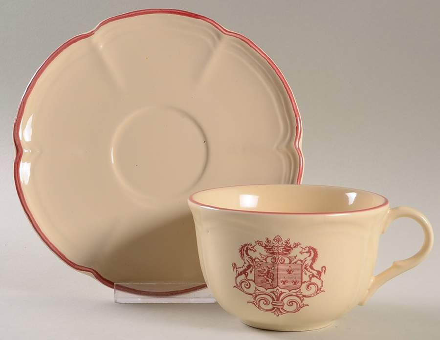 Armorial Red Flat Cup & Saucer Set by Niderviller (France)-1