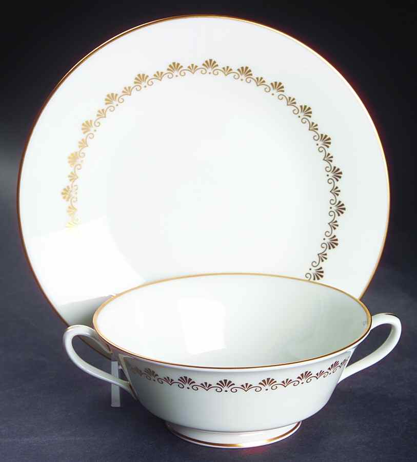 Milburne Footed Cream Soup Bowl & Saucer Set by Oxford (Div of Lenox)-1