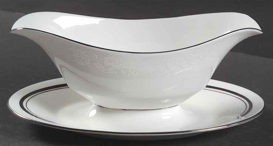 White Echo Gravy Boat with Attached Underplate by Oxford (Div of Lenox)-1