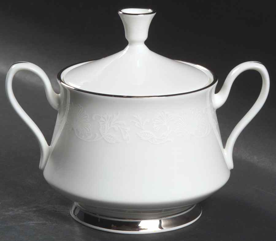 White Echo Sugar Bowl & Lid by Oxford (Div of Lenox)-1
