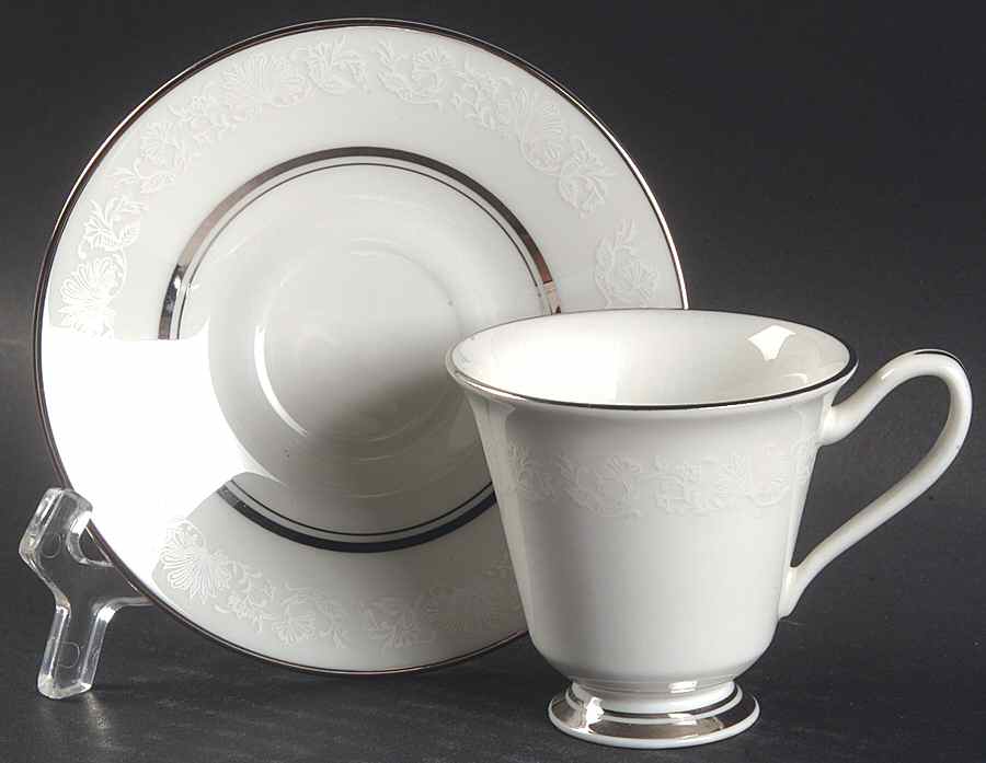 White Echo Footed Demitasse Cup & Saucer Set by Oxford (Div of Lenox)-1
