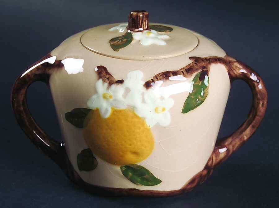 Orange Blossom Pinkish Beige Sugar Bowl & Lid by Orchard-1