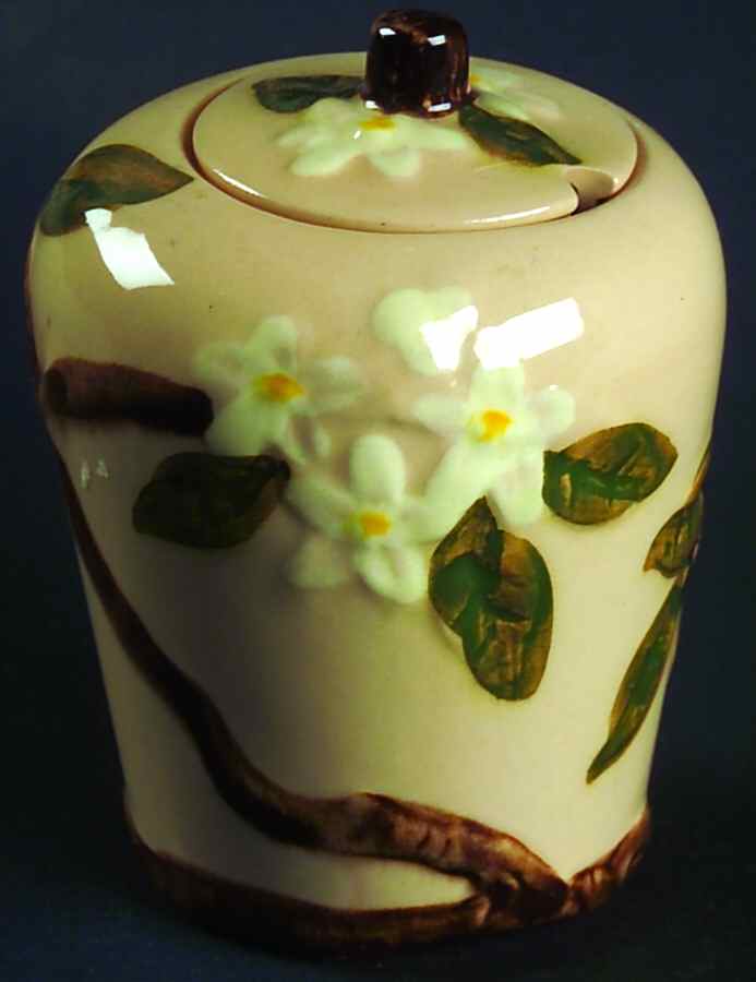 Orange Blossom Pinkish Beige Mustard Jar & Lid by Orchard-1
