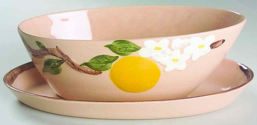 Orange Blossom Pinkish Beige Gravy Boat with Attached Underplate by Orchard-1