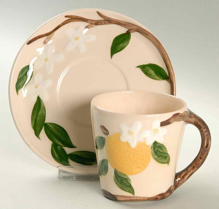 Orange Blossom Pinkish Beige Flat Cup & Saucer Set by Orchard-1