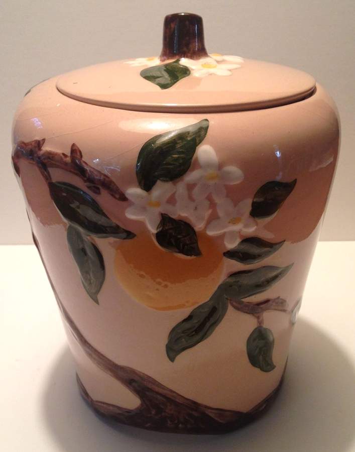 Orange Blossom Pinkish Beige Cookie Jar & Lid by Orchard-1