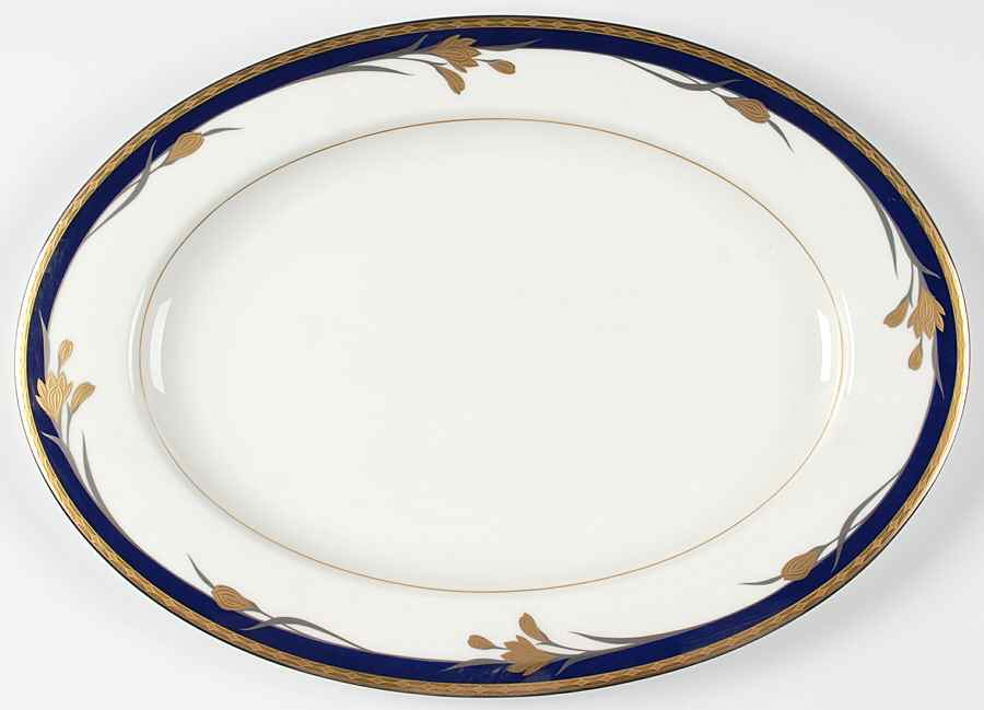 24K Cobalt Blue 15" Oval Serving Platter by Oscar De La Renta-1