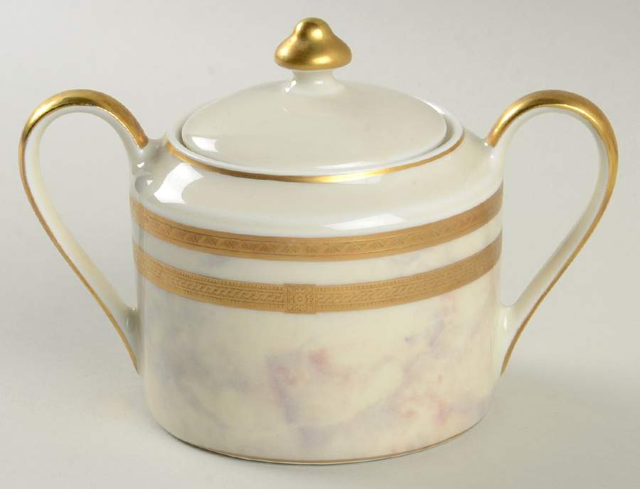 Ivory Travertine Sugar Bowl & Lid by Oscar De La Renta-1