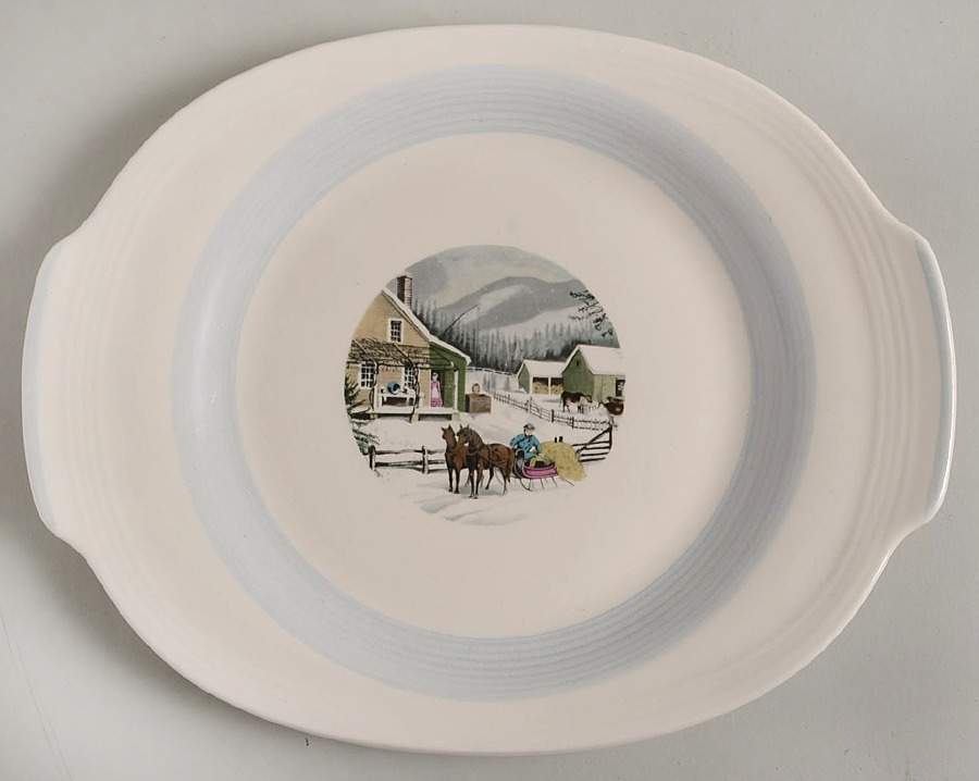 Currier & Ives 12" Oval Serving Platter by Ovington's-1