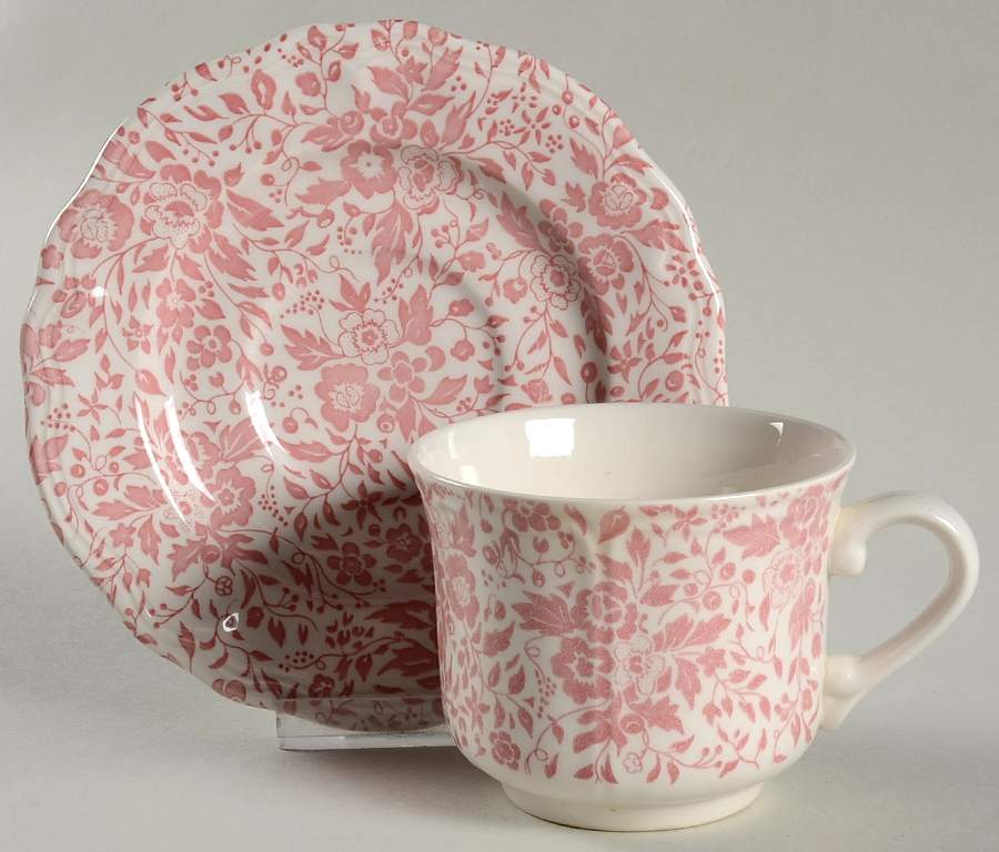 Chintz Dusty Rose Flat Cup & Saucer Set by Open Home-1