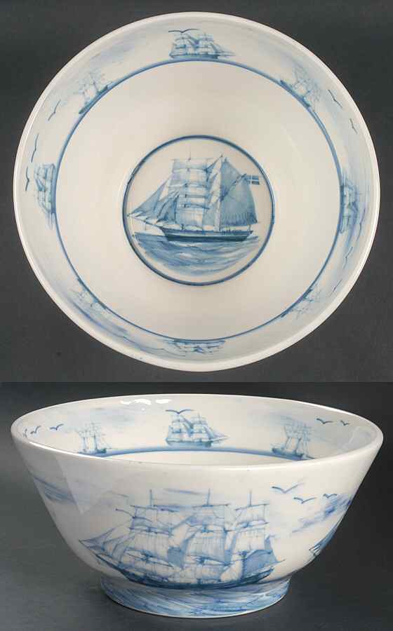 Nautical 11" Large Salad Serving Bowl by Oxney Green-1