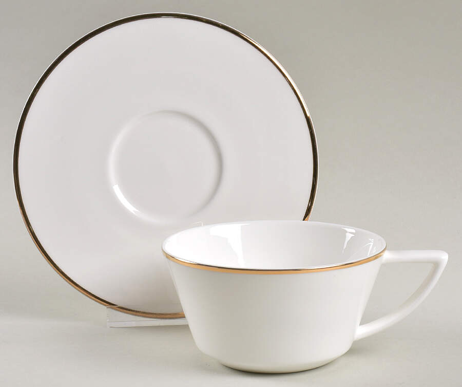 Madison (Gold Trim) Flat Cup & Saucer Set by Olivia & Oliver-1
