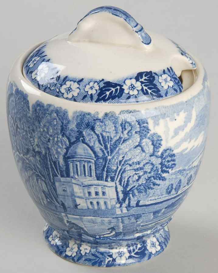 Thames River Scenes Blue Jam/Jelly & Lid by Palissy-1