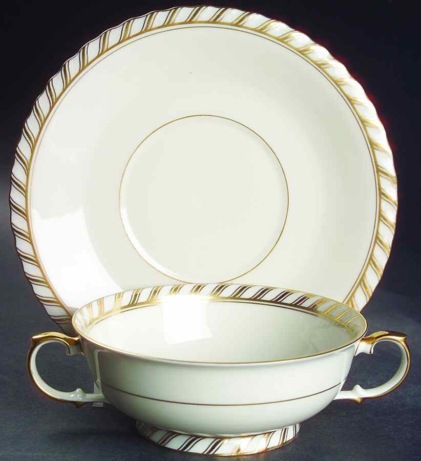 Jewel Footed Cream Soup Bowl & Saucer Set by Princess (Bavaria, Czech)-1