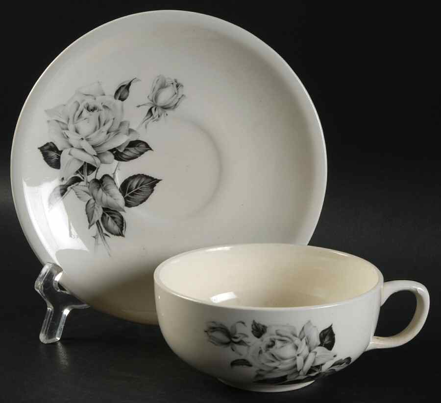 Paden Rose Flat Cup & Saucer Set by Paden City-1