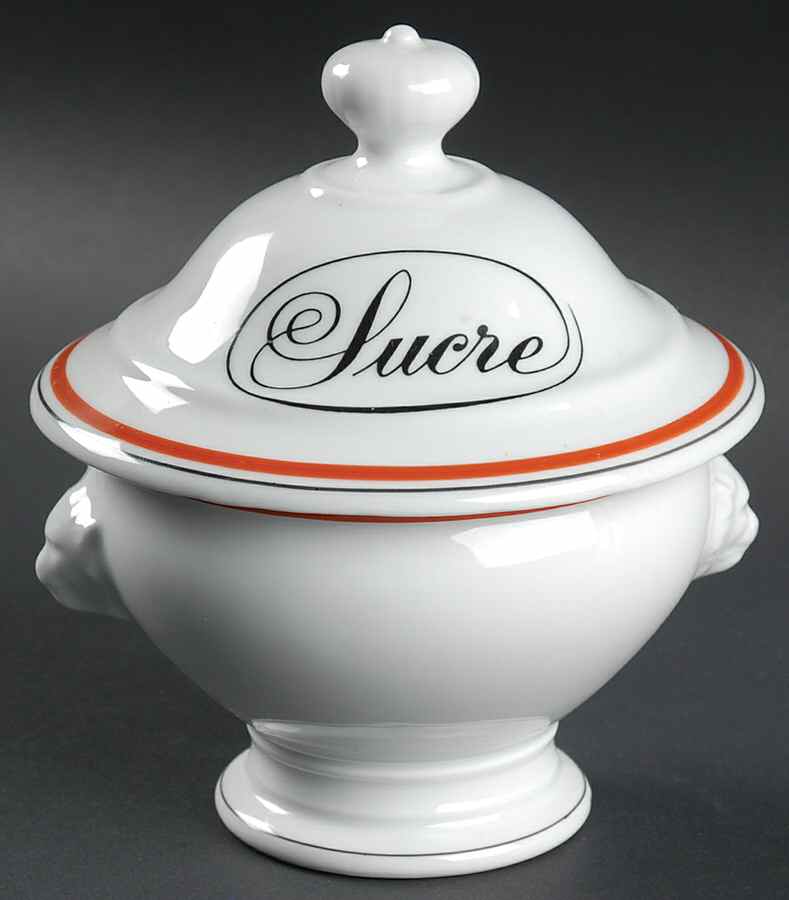 Bistrot Rust Orange Sugar Bowl & Lid by Porcelaine d'Auteuil-1