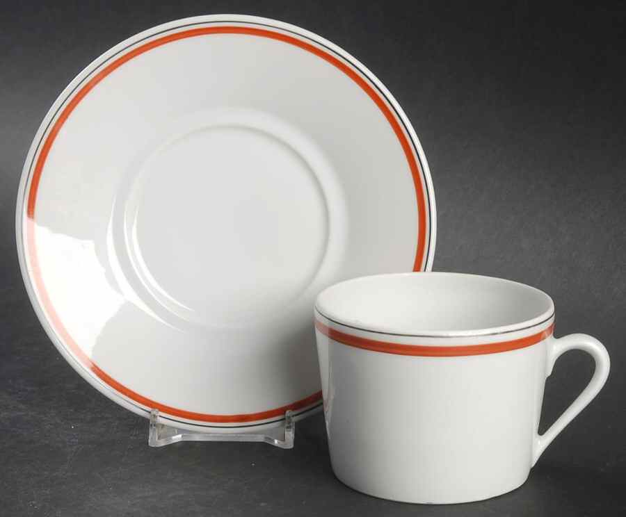 Bistrot Rust Orange Flat Cup & Saucer Set by Porcelaine d'Auteuil-1