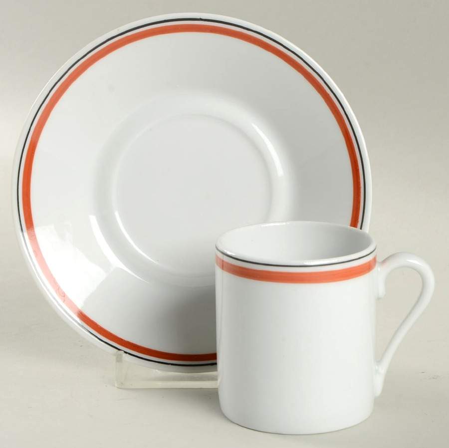 Bistrot Rust Orange Flat Demitasse Cup & Saucer Set by Porcelaine d'Auteuil-1