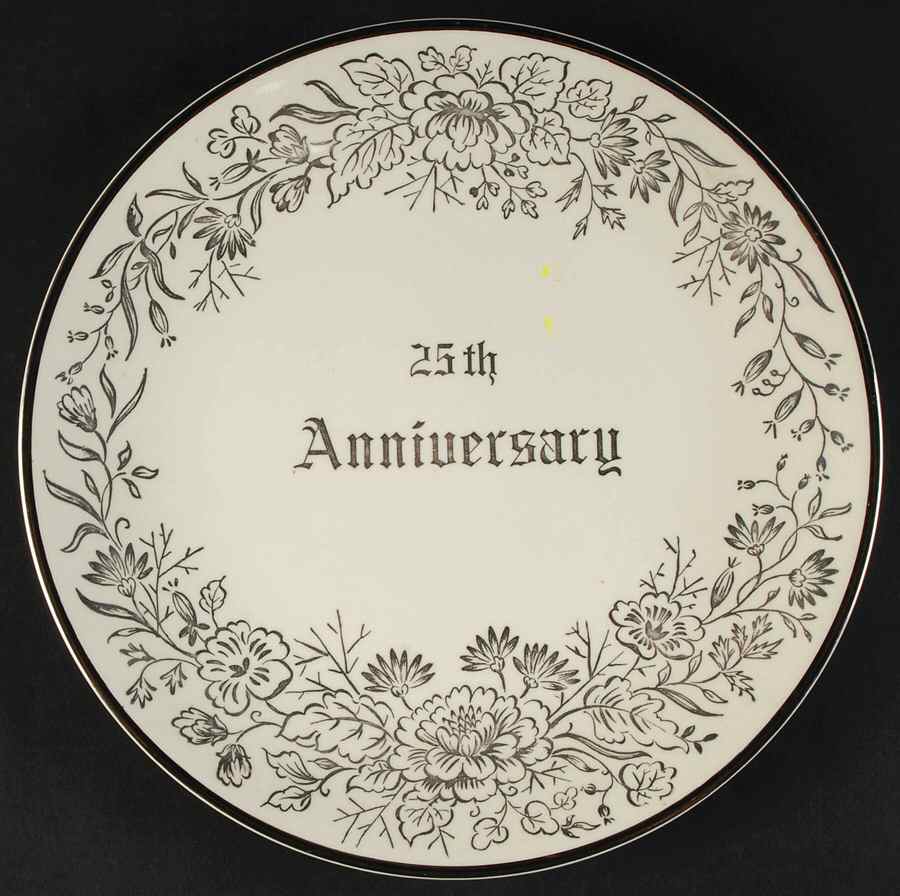 Platinum Rose 25th Anniversary Commemorative Dinner Plate by Pearl China -1
