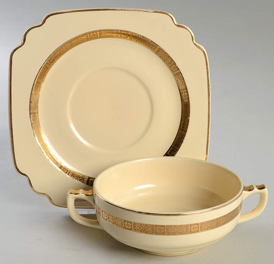 Royal Gold Footed Cream Soup Bowl & Saucer Set by Pearl China -1