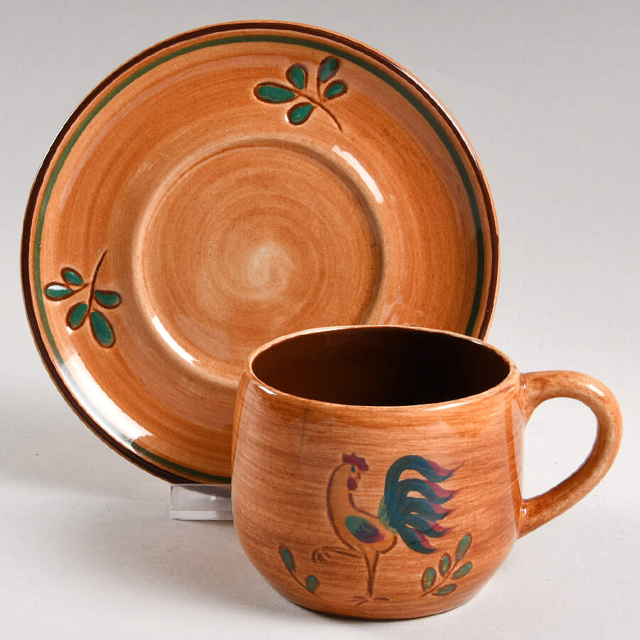 Red Rooster Flat Cup & Saucer Set by Pennsbury-1