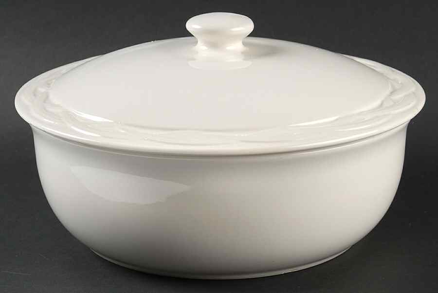 Acadia White Round Covered Vegetable by Pfaltzgraff-1