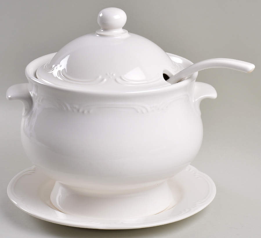 Filigree Tureen & Lid w/Ladle & Underplate by Pfaltzgraff-1