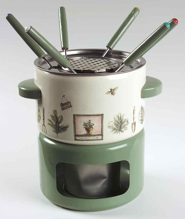 Naturewood (10 Pc) Metal Fondue(Pot, 6forks,Stand,Burner,Lid) by Pfaltzgraff-1