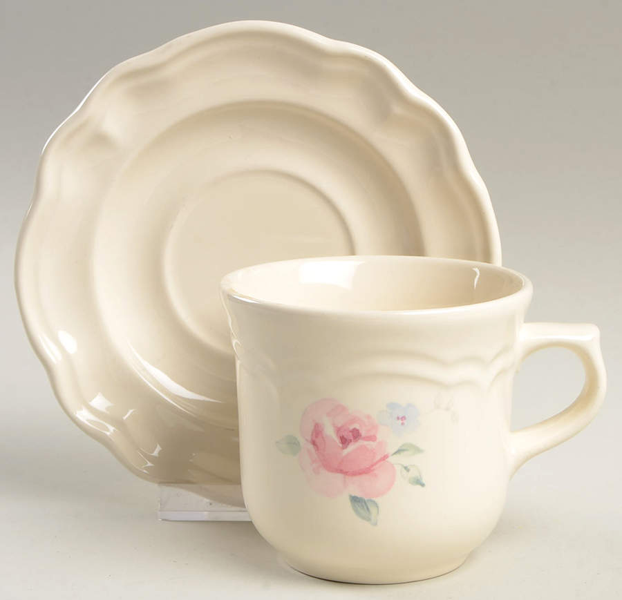Secret Rose Flat Cup & Saucer Set by Pfaltzgraff-1