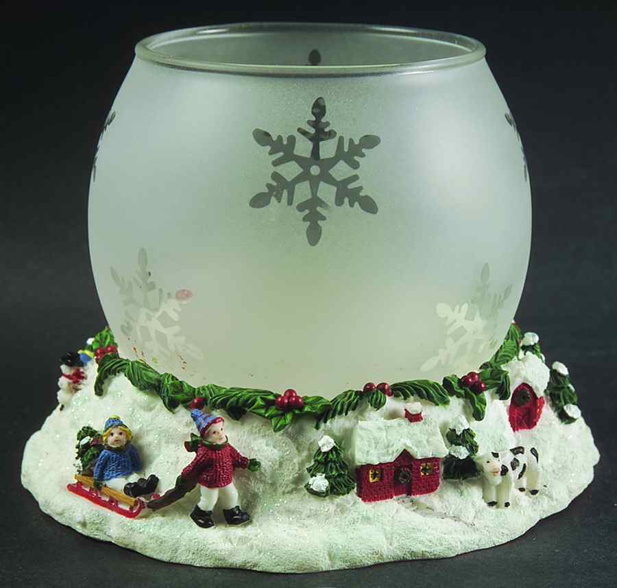 Snow Village 2 Piece Sculptured Tea Light Globe by Pfaltzgraff-1