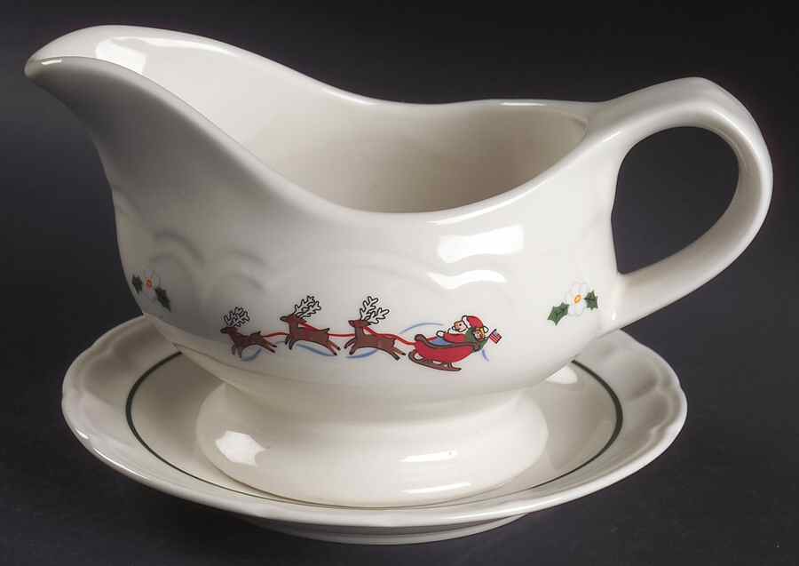 Snow Village Gravy Boat & Underplate by Pfaltzgraff-1