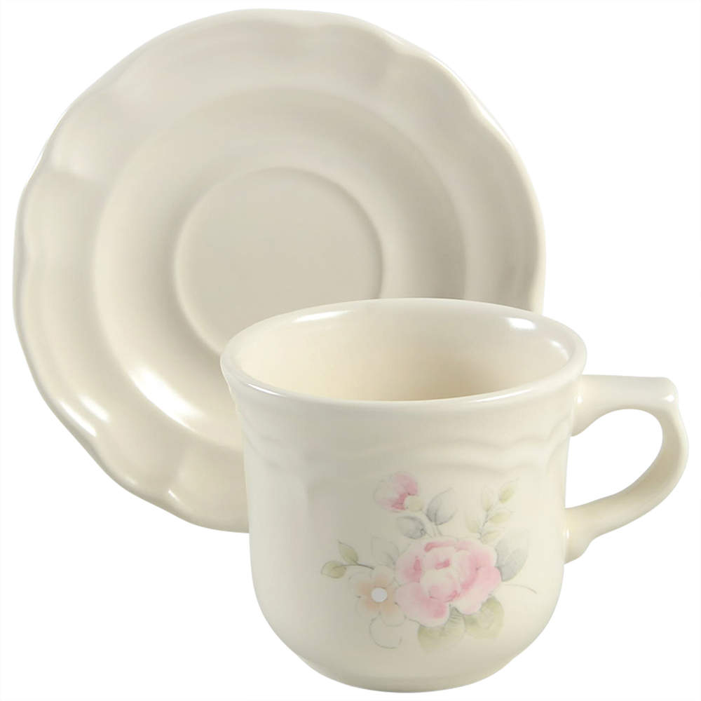 Tea Rose Flat Cup & Saucer Set by Pfaltzgraff-1