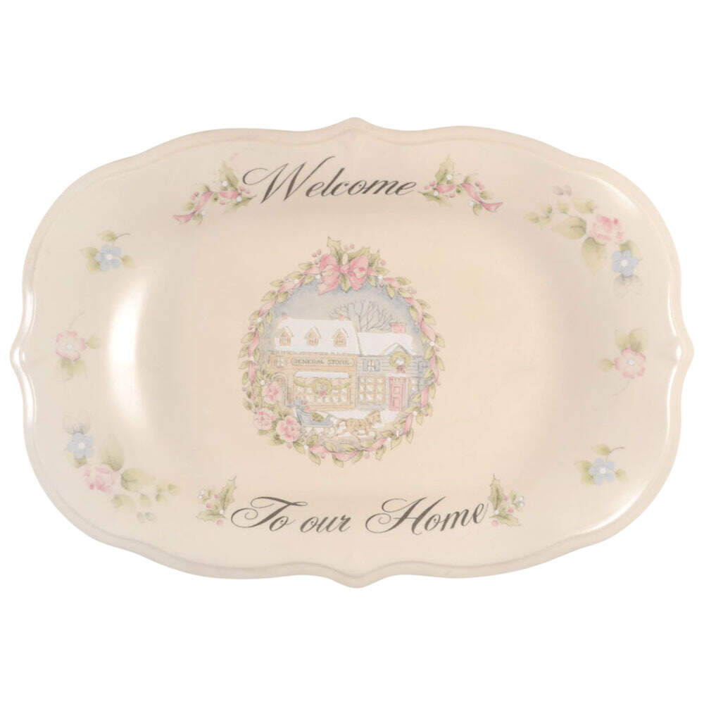 Tea Rose Holiday Sculpted "Welcome" Bread Tray by Pfaltzgraff-1