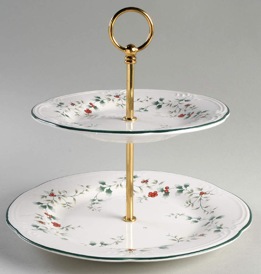 Winterberry 2 Tiered Serving Tray (Dinner & Salad Plate) by Pfaltzgraff-1
