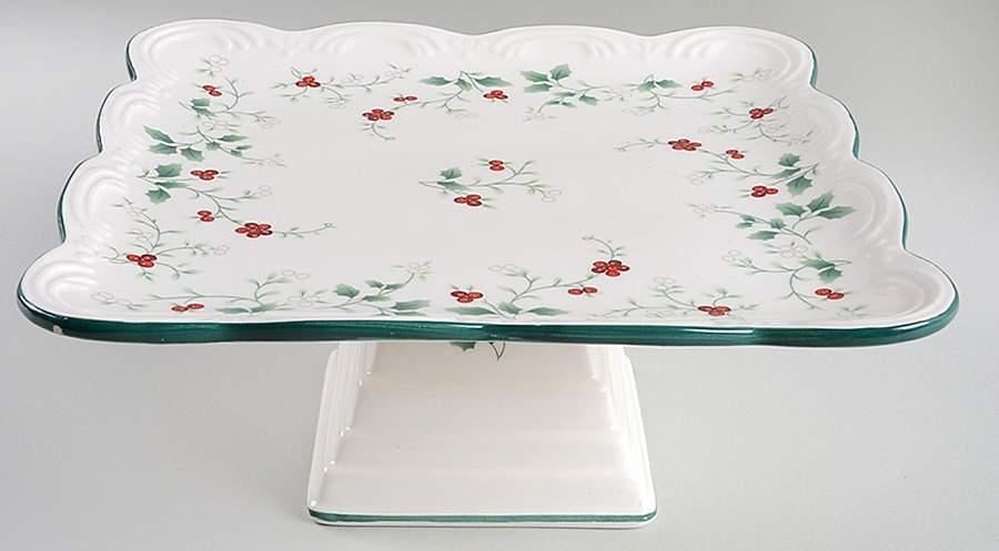 Winterberry 10" Diameter Square Pedestal Cake Stand by Pfaltzgraff-1