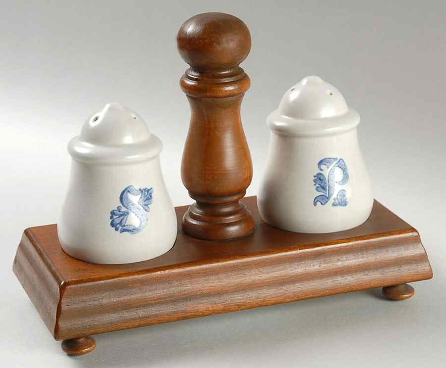 Yorktowne Salt & Pepper w/Center Handled Wood Stand by Pfaltzgraff-1