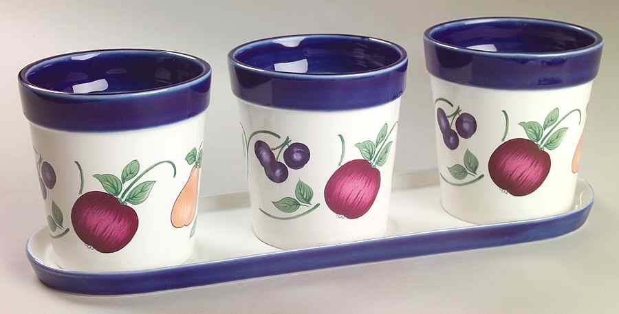 Orchard Medley Flower Pot Set, Three Pots on Tray by Princess House-1