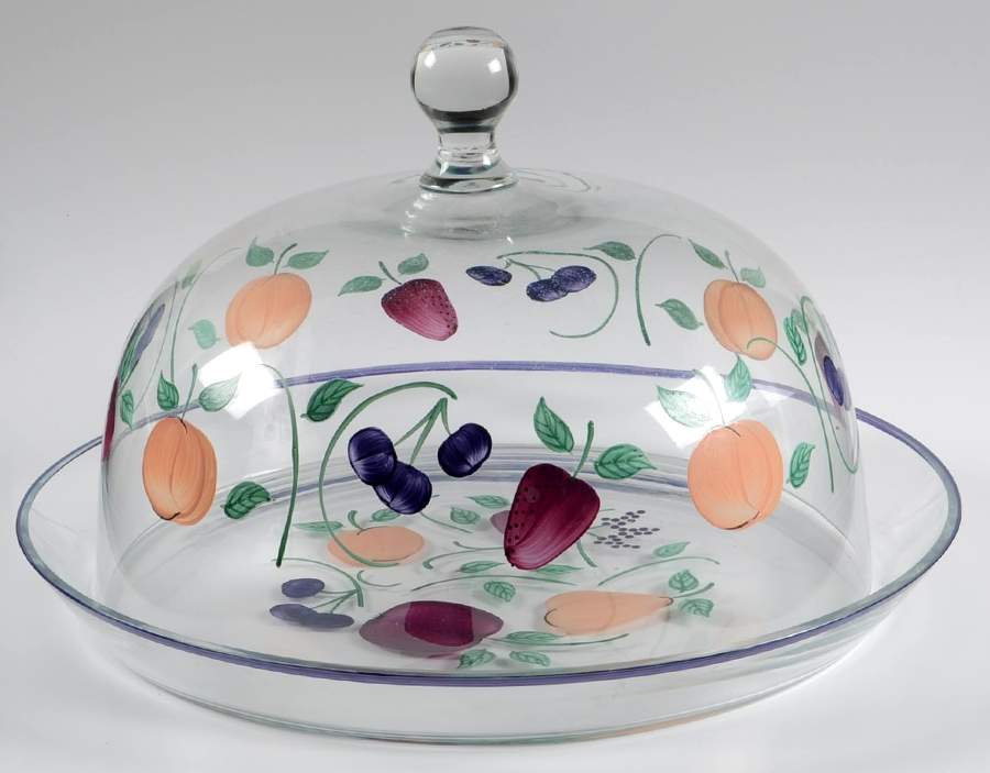 Orchard Medley Cake Plate with Glass Dome by Princess House-1
