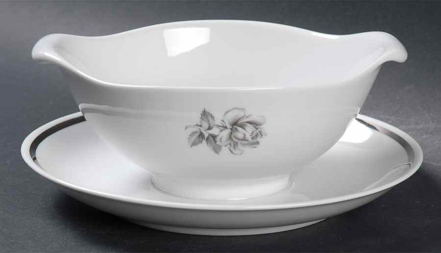 Cameo Rose Gravy Boat with Attached Underplate by Princess - Empcraft (USA)-1