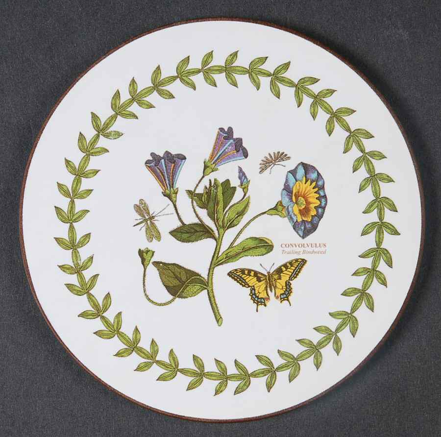 Botanic Garden Round Coaster Cork Back W/Thin Laurel Border by Portmeirion-1