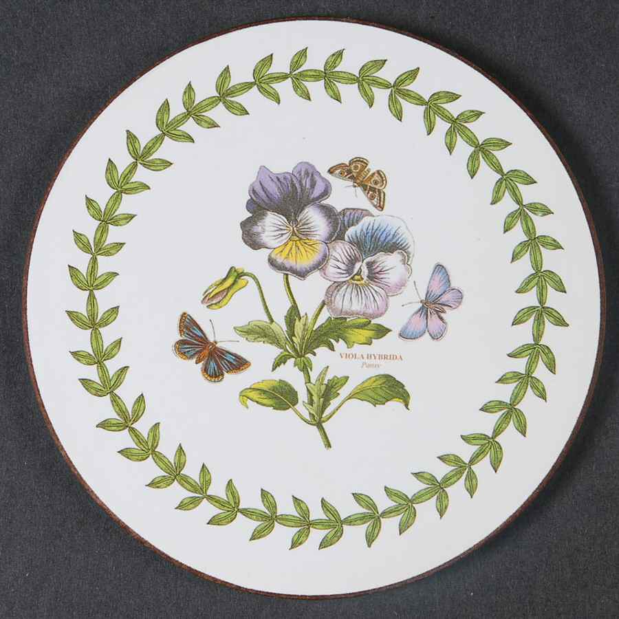 Botanic Garden Round Coaster Cork Back W/Thin Laurel Border by Portmeirion-1