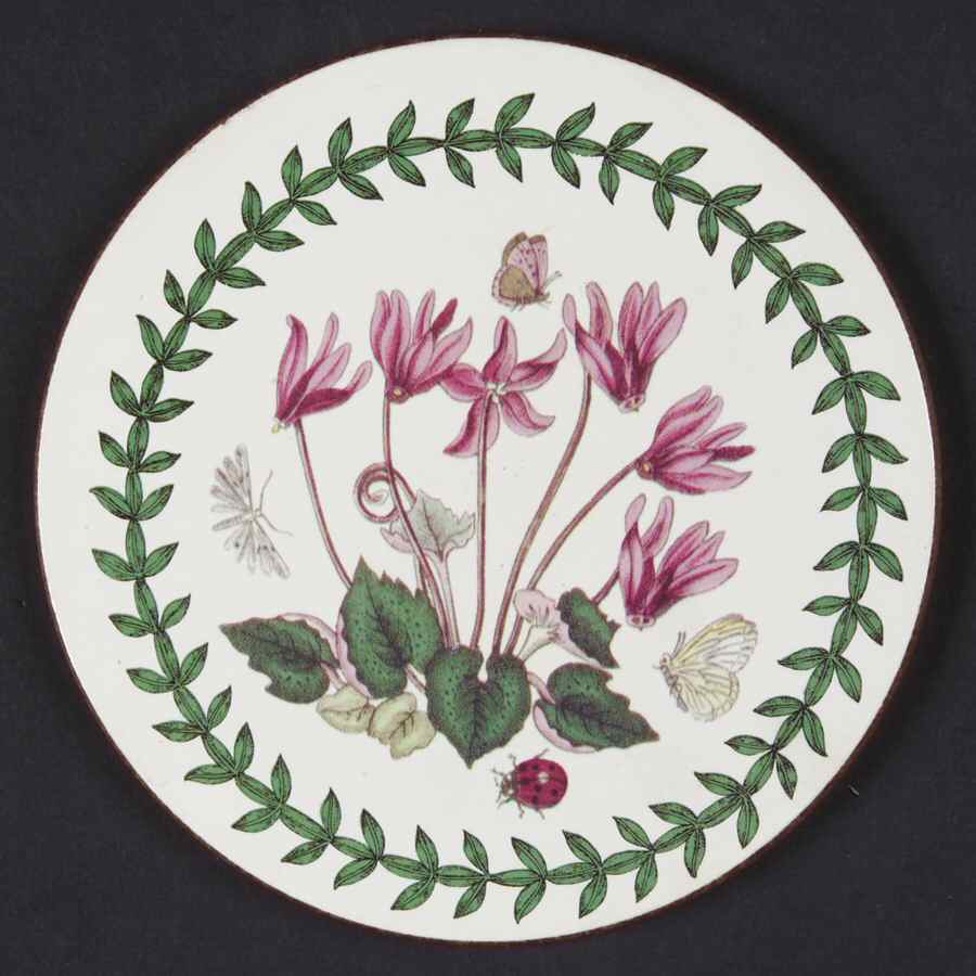 Botanic Garden Round Coaster Cork Back W/Thick Laurel Border by Portmeirion-1